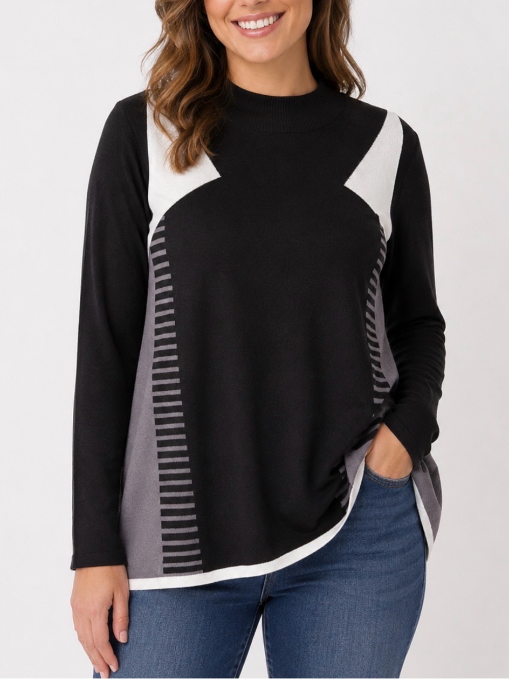 Lane Bryant Black & Gray Colorblock Long-Sleeve Knit Top SZ 18/20